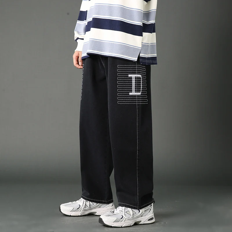 Black Bue Straight Jeans Men Fashion Casual Harem High Street Denim Hip Hop Pants Man Loose Long Trousers Cowboy Modis Cloth