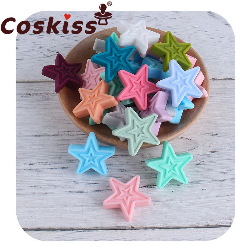 Coskiss-estrella de cinco puntas doble, 5 piezas, pentagrama de silicona sin BPA, collar de dentici&oacute;n para beb&eacute;, accesorios de pulsera de lactancia-0