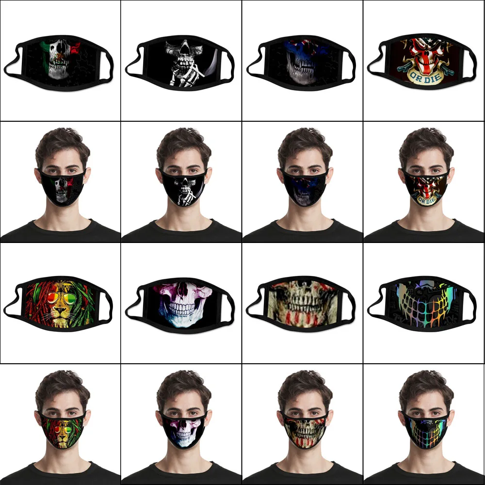 

4Pcs Personality Trend Funny Adult Mask Cotton Skull Head Washable Dust Anti-Haze Outdoor Riding Sunscreen Men Women Cloth Masks