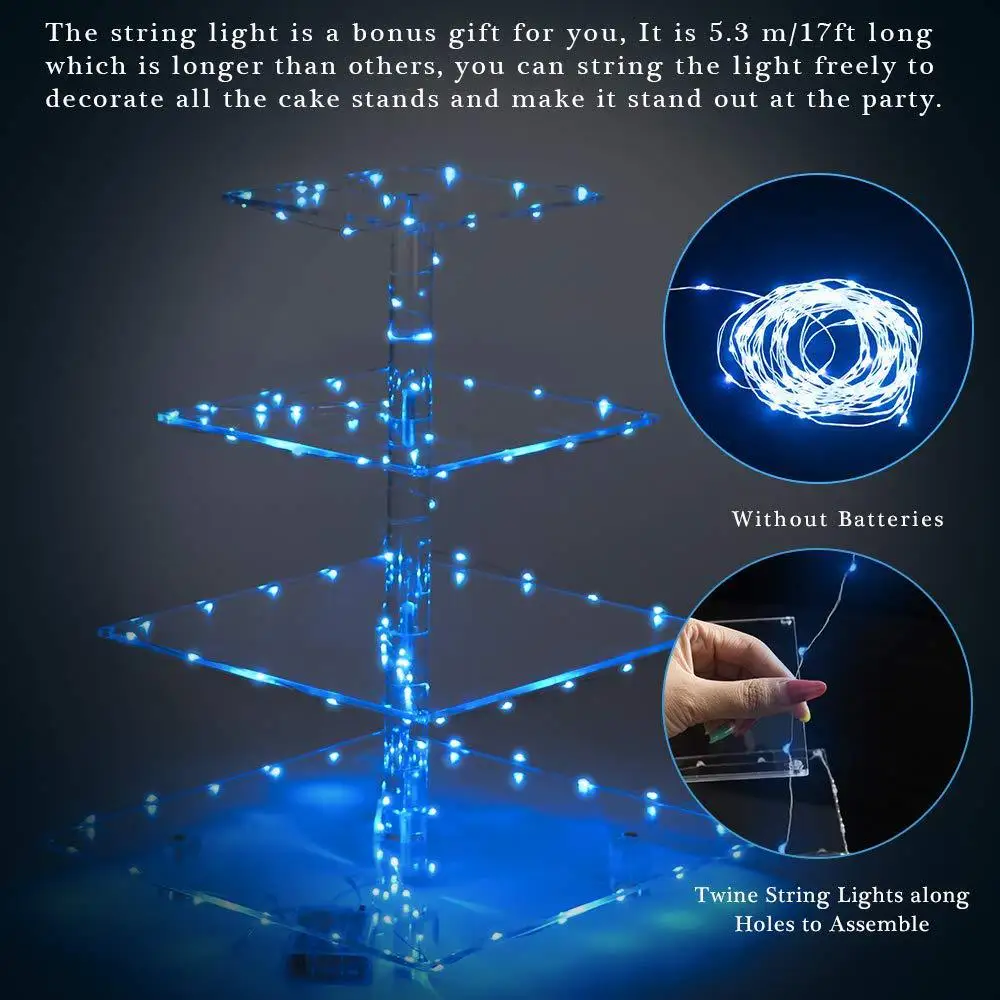 4-слойная утолщенная квадратная акриловая светящаяся подставка для торта