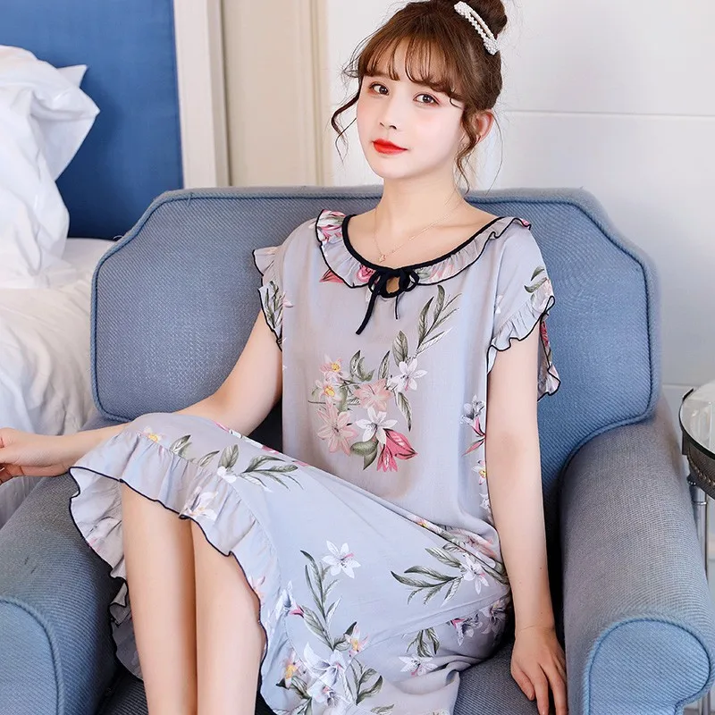 Халат-кимоно Женский хлопковый с цветочным принтом ночнушка для сна