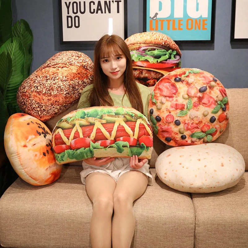

Plush Food Lifelike Snack Pillows 3D Printing Biscuit Hot Dog Hamburger Pizza Pillows Sofa Cushion Decor Props Grown-up Gift