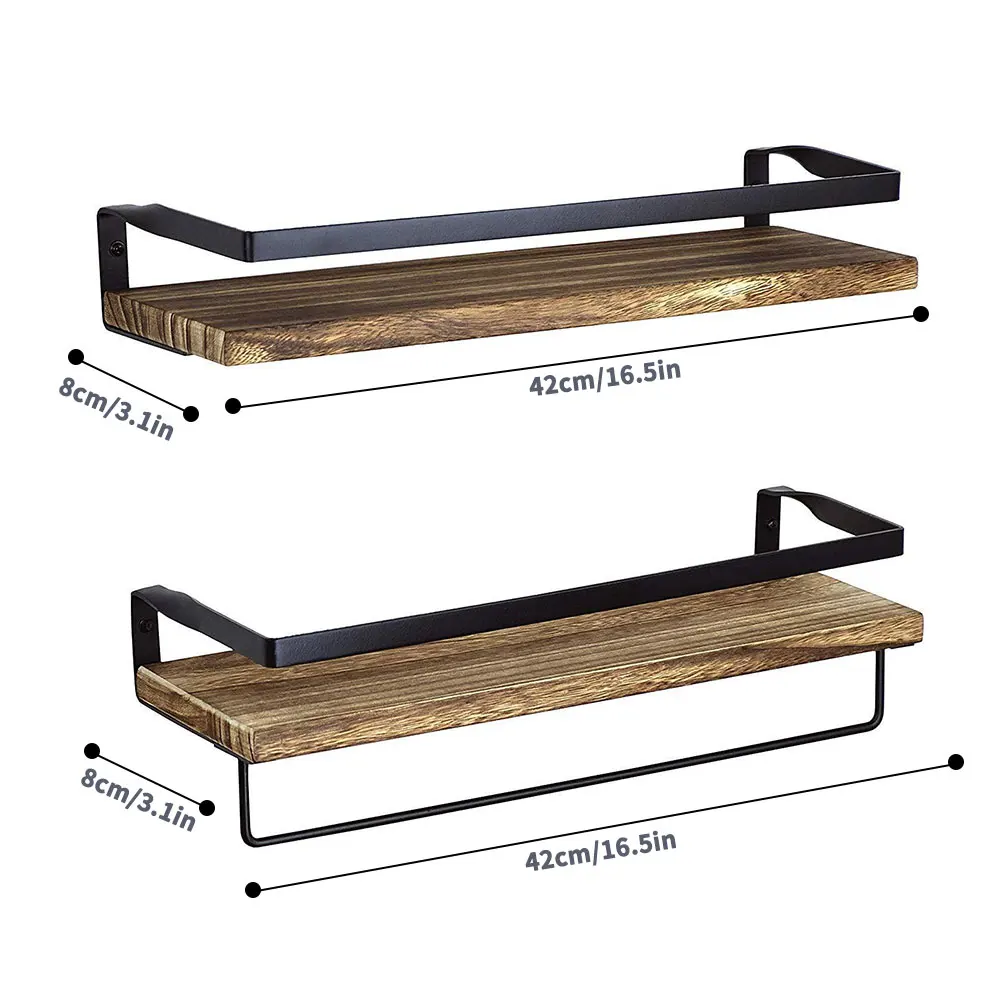 

2PCS Strong Floating Shelves Wooden Wall-Mounted Storage Rack Organizer For Bathroom Kitchen Living Room Office Hanging Stand
