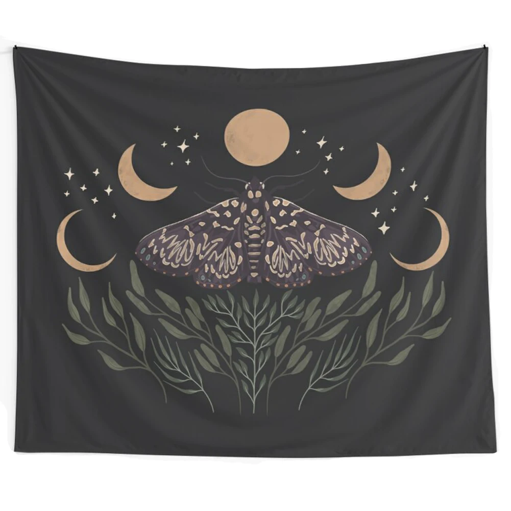 

Moon Phase Tapestry Wall Hanging Bohemian Gypsy Psychedelic Tapiz Black Sun Witchcraft Divination Tapestry Butterfly Decor