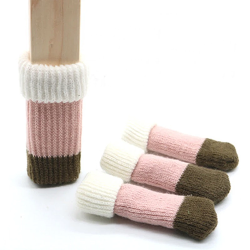 

4Pcs Knitted Chair Table Foot socks Chair Leg Covers Floor Protectors Non-Slip Knitting Socks For Furniture Cartoon Home Decor