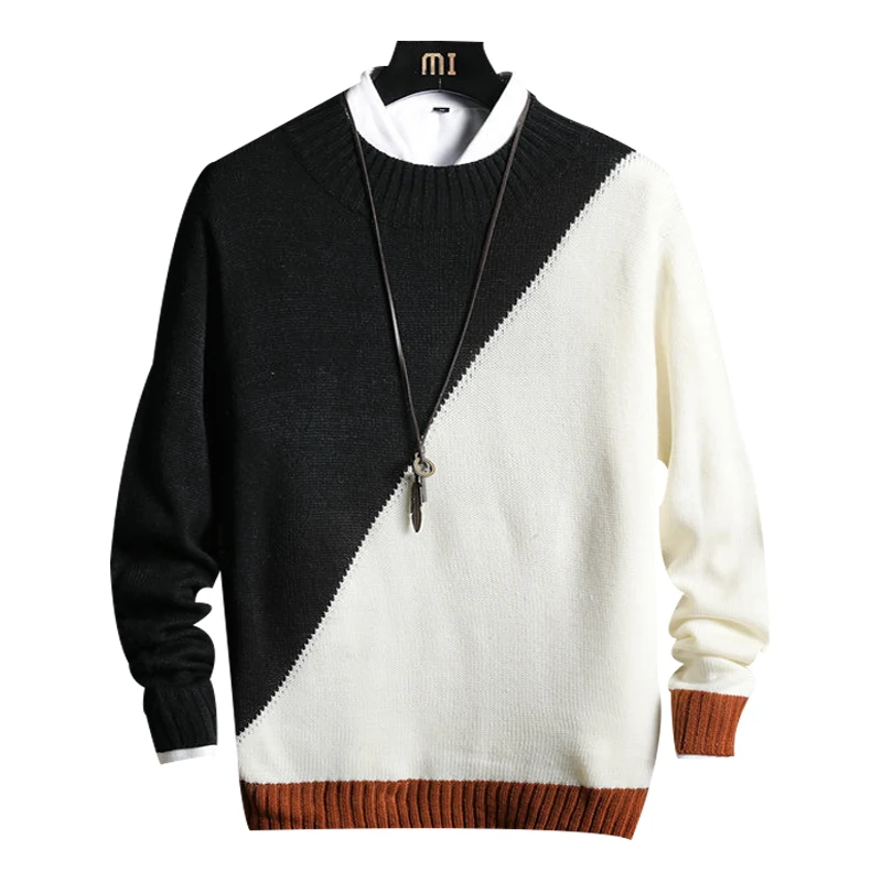 

Мужской пуловер с круглым вырезом, теплый осенне-зимний теплый просторный вязаный Повседневный свитер составного кроя с длинными рукавами,...