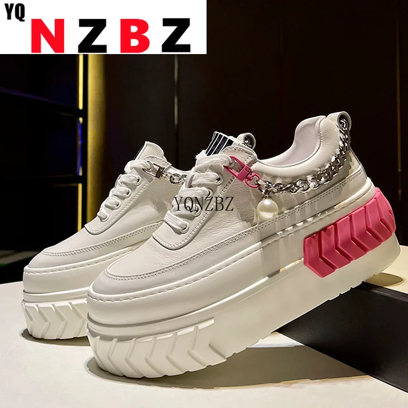 

Women's Casual Round Head Shoes 2021 Autumn New Fashion Pu Leather Platform Sports Comfortable Metal Decoration Women's Shoes