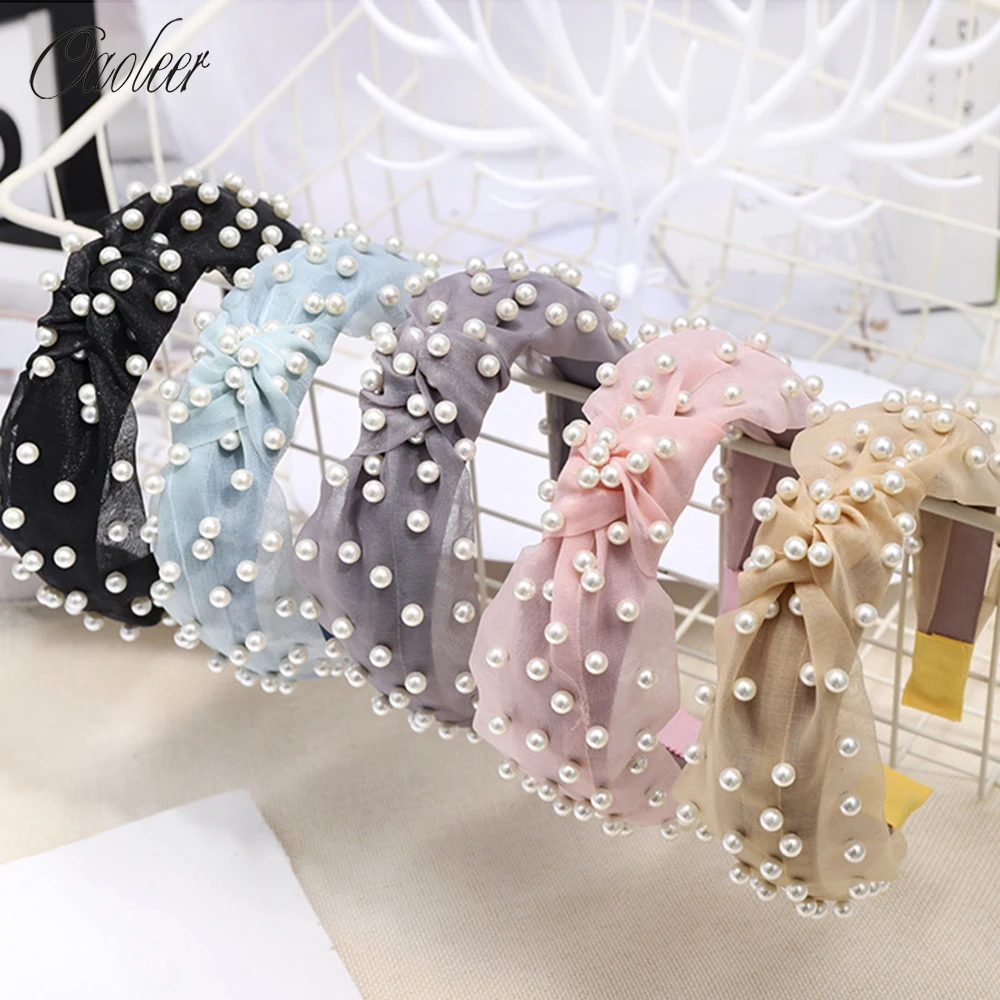 

Oaoleer Bohemian Vintage Summer Yarn Lace Headband For Girls Knotted Crystal Pearl Hairband For Women Hair Hoop Hair Accessories