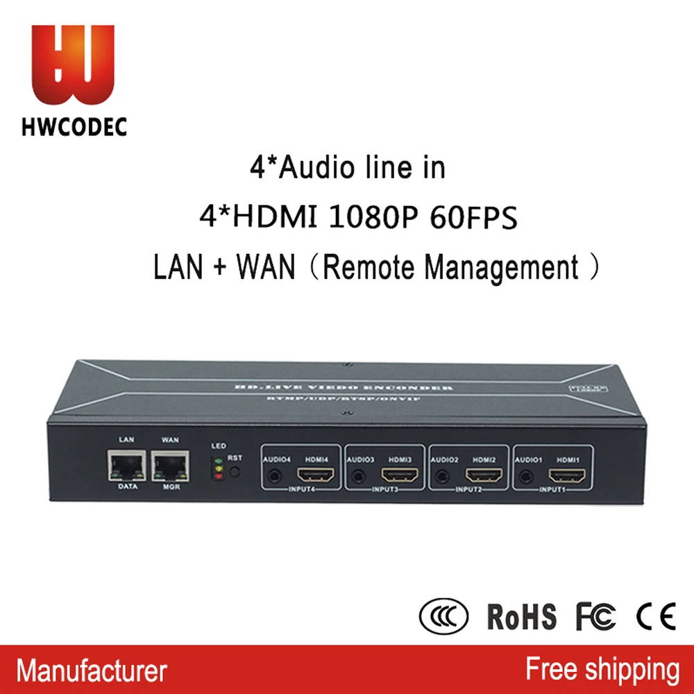 HWCODEC HDMI кодировщик H264 видео кодировщик H265 4 канала HD 1080P IPTV кодировщик поддержка RTSP RTMP HTTP для YouTube, Facebook, Twich