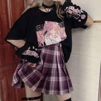 houzhou anime print oversized t shirt women harajuku patchwork long sleeve graphic t shirts kawaii e girl japanese streetwear