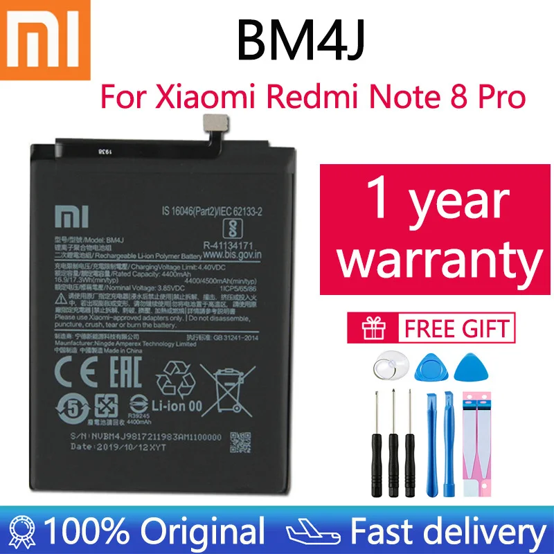 

100% Оригинальный аккумулятор 4500 мАч BM4J для Xiaomi Redmi Note 8 Pro Note8 Pro оригинальный сменный аккумулятор для телефона + Подарочные инструменты + накле...