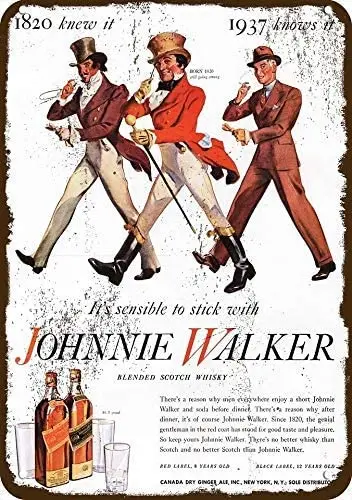 

JUCHen 1937 Johnnie Walker Scotch Whisky Metal Aluminum Sign for Home Coffee Wall Decor 8x12 Inch