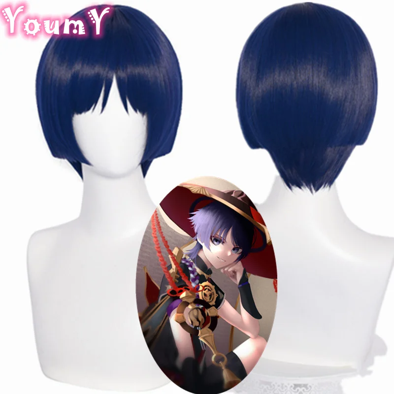 

Парик Scaramouche Genshin Impact для косплея, 30 см, синий, фиолетовый, черный парик, косплей, аниме, термостойкие синтетические парики, Хэллоуин