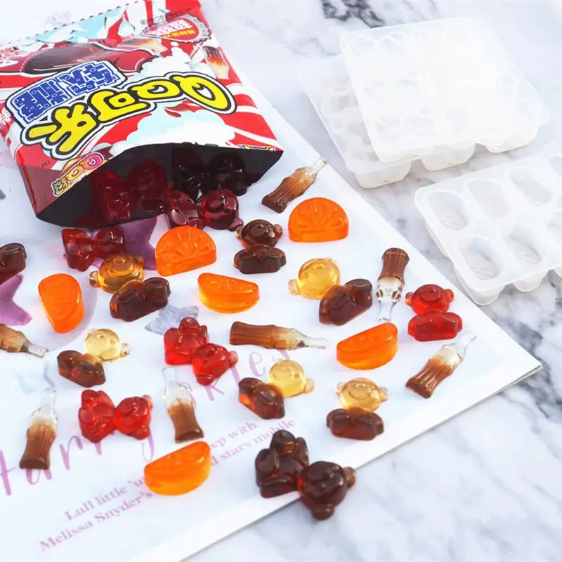 DIY Cute Gummy Molds Silicone Bear Orange Candy Chocolate Coke Drink Bottle Expory Resin Casting Pendant Mold Art Craft | Украшения и