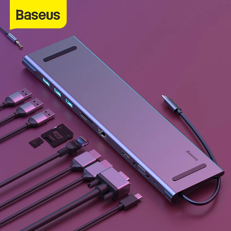 Фото Baseus 11в1 Мульти USB C концентратор тип к HD VGA RJ45 мульти порты 3 0 60 Вт сплиттер для Macbook