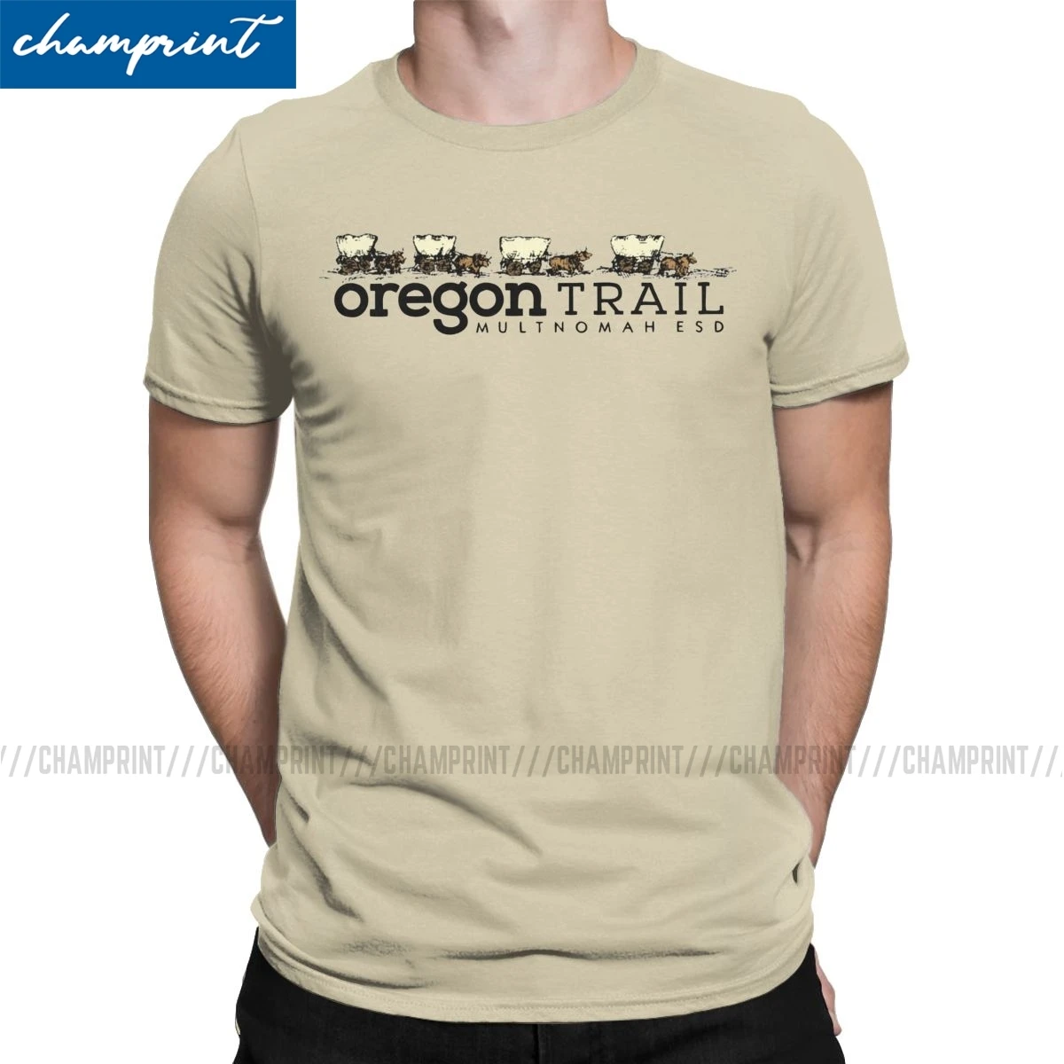

Men's Wagon Train T Shirt Oregon Trail Retro Multnomah Video Game Geek Tops Funny Short Sleeve Crew Neck Tee Shirt 6XL T-Shirts