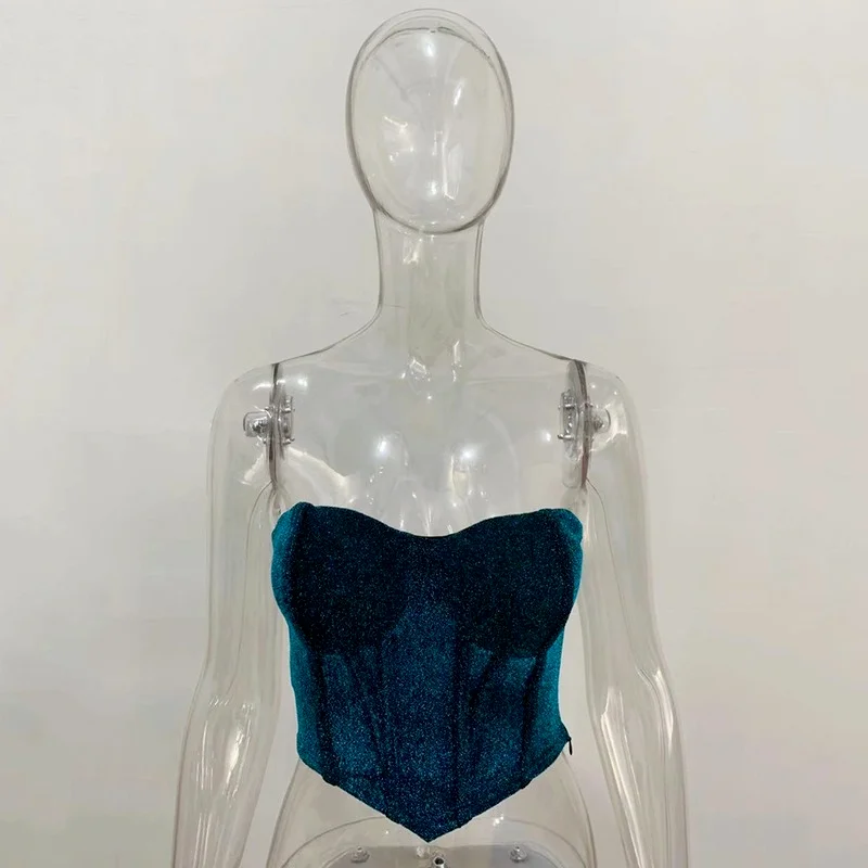 

Spring Summer Women Sexy Shiny Gold Line Off-Shoulder Tube Tops New Strapless Backless Tank Tops Sexy Women Slim Fit Crop Top