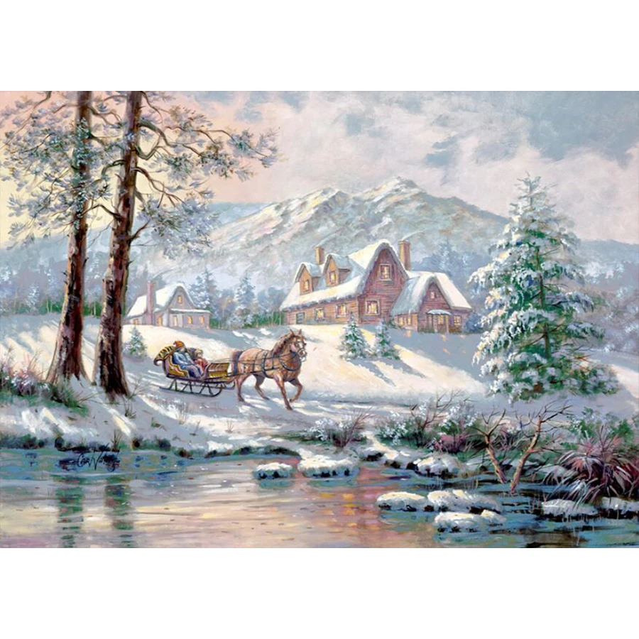 5D алмазная живопись сделай сам зимняя каретка полная/Круглая Мозаика вышивка