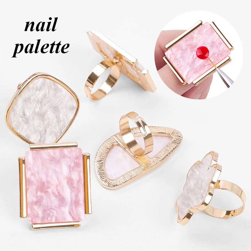 

Resin Stone Nail Painting Plate Gel Palette Nail Polish Ring Display Foundation Mixing Holder Manicure Golden Edge Showing Shelf