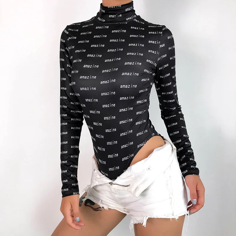 

2020 Women Turtleneck Long Sleeve Romper Jumpsuit Leotard Tops Bodysuit Playsuit Top Leotard Slim Tops Romper Long Sleeve Blouse