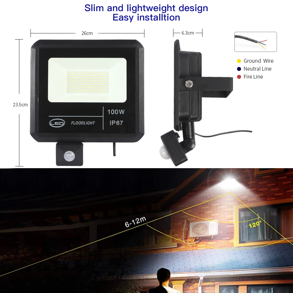 Движения Сенсор Светодиодный прожектор IP65 Водонепроницаемый 20W 30W 50W 100W Отражатель прожектор Лампа 220V IP67 светодиодный внешний открытый прожектор