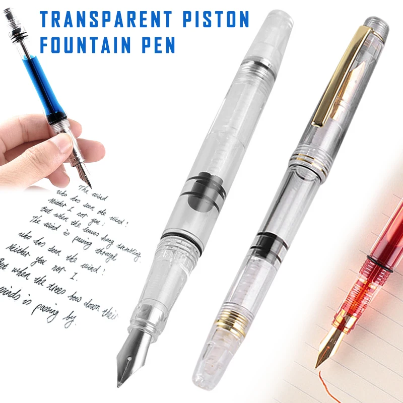 Transparent Piston Fountain Pen Clear Ink EF F Nib Extra Fine Large Capacity Writing Student Office Pens | Канцтовары для офиса и
