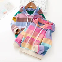 girls hoodies sweatshirt spring autumn childrens clothing kids rainbow hoodies fashion sweatshirt rainbow stripe hoodies