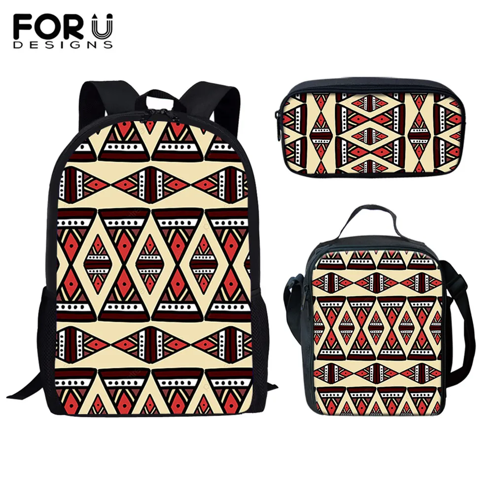 

FORUDESIGNS African Aztec Pattern Printing 3pcs School Bags Set Large Capacity Washable Women Daypack Student Backpack Mochila