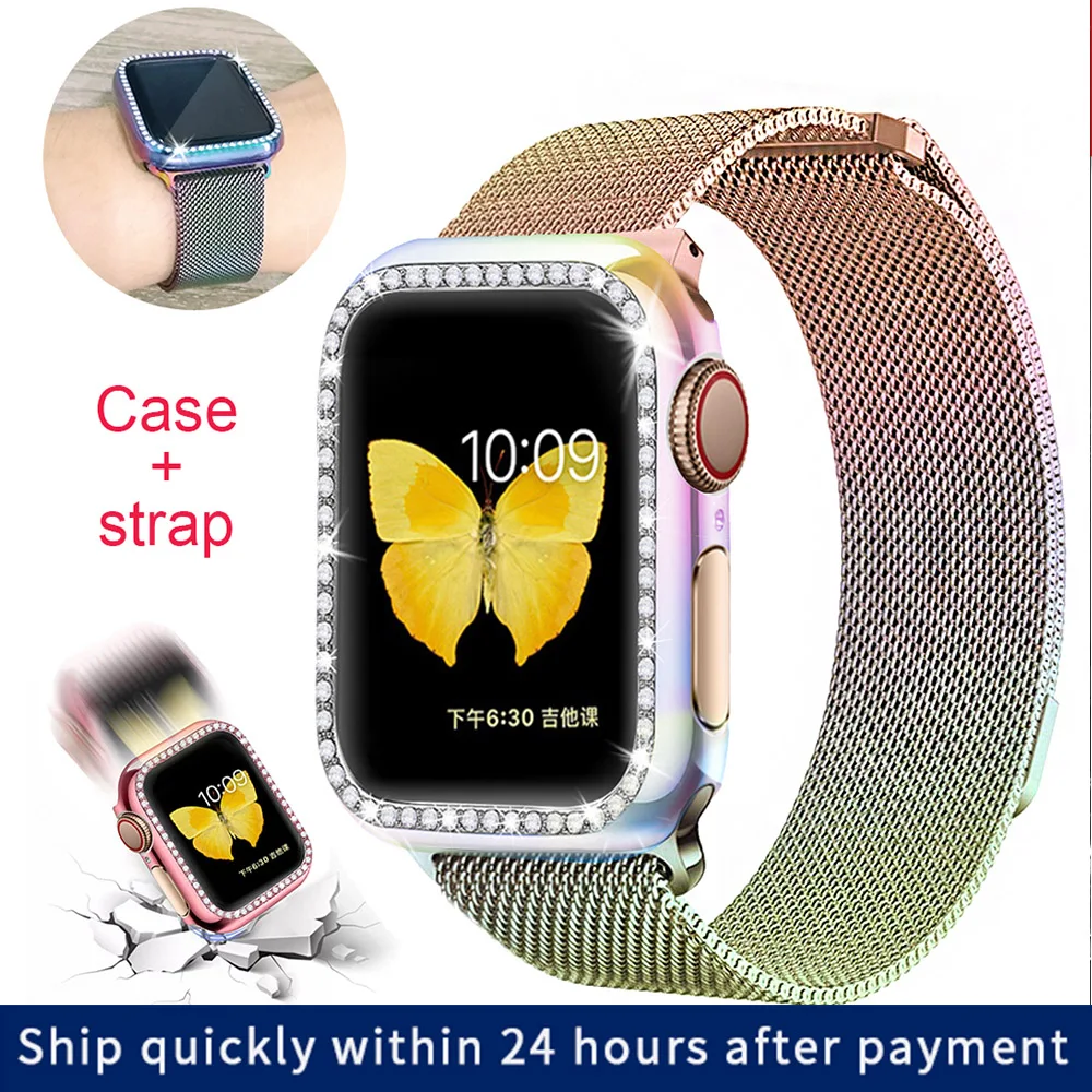 Ремешок + чехол Миланская петля для Apple Watch 38 42 мм серия 5 4 321 нержавеющая сталь iwatch