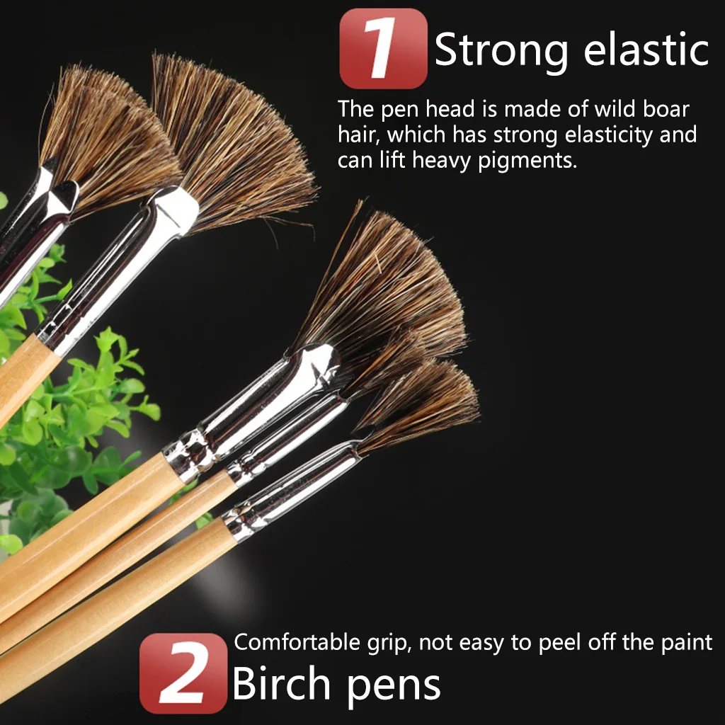 

Brand New High Quality 6Pcs Fan Shape Pig Bristle Hair Painting Pen Oil Painting Watercolor Supplies Professional Art Supplies