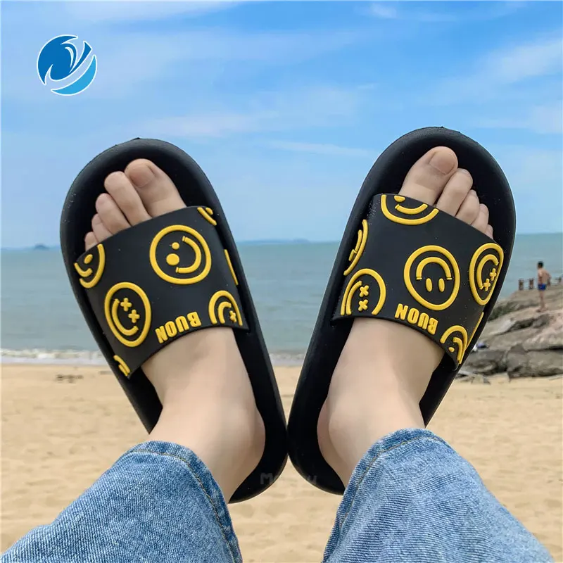 

Mo Доу 2021 женские летние мужские шлепанцы пляжные шлепанцы без задника с открытыми пальцами; Вьетнамки с рисунком лица Нескользящая женская ...