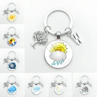 new fashion meteorology weather logo key ring cute glass round keychain rainy sunlight pendant jewelry best diy handmade gift fo