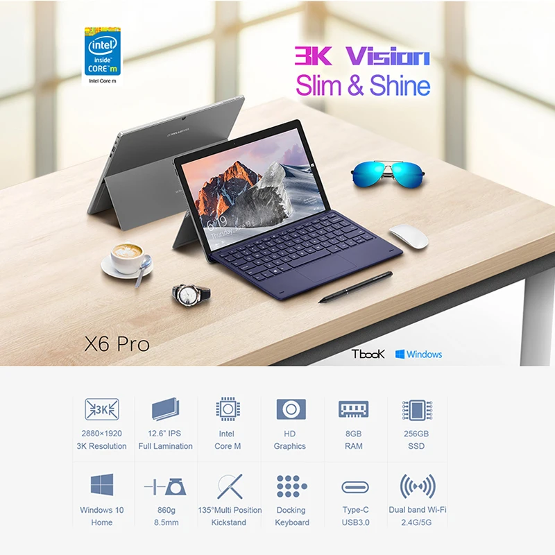 Teclast X6 Pro 2 в 1 планшетный ПК сенсорная панель 3K 12,6 дюймов Windows 10 Core двухъядерный 1,1 ГГц 8 Гб ram 256 ГБ SSD type C планшетный ПК