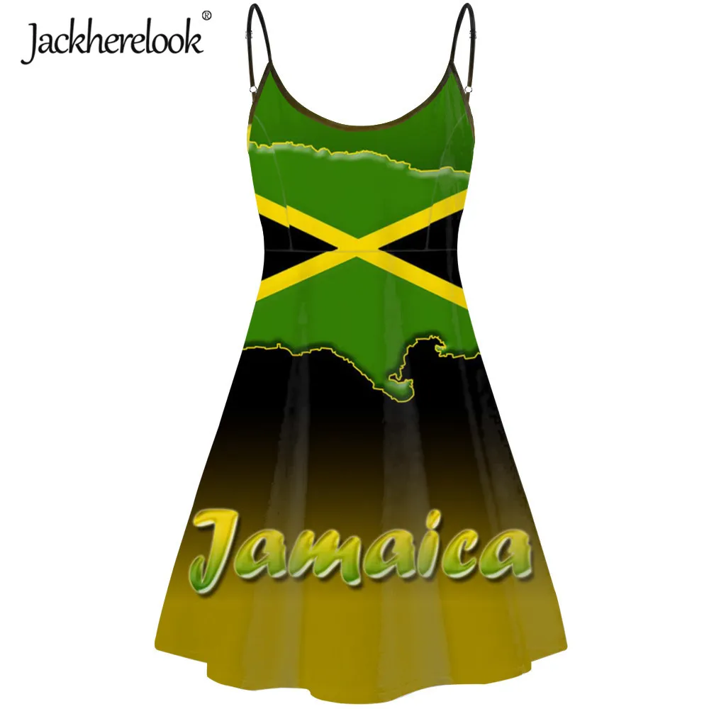 

Jackherelook Jamaica Flag Print Harajuku Women's Payty Dress Sexy Backless Spaghetti Strap Dresses Ladies One Piece Dresses 2021
