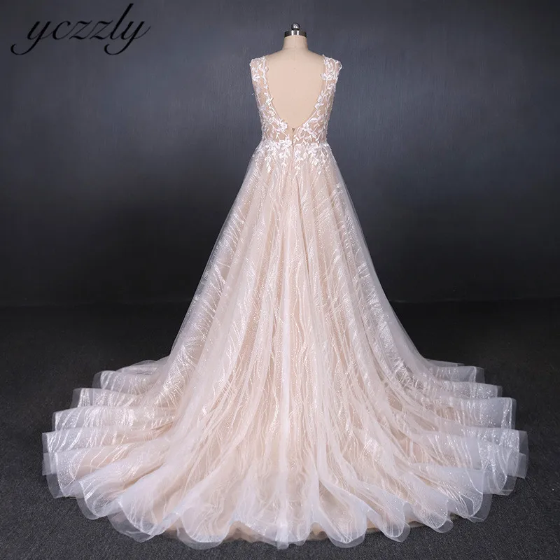 Vestidos De Novia 2019 сексуальным вырезом на спине и Иллюзия с кружевной аппликацией для
