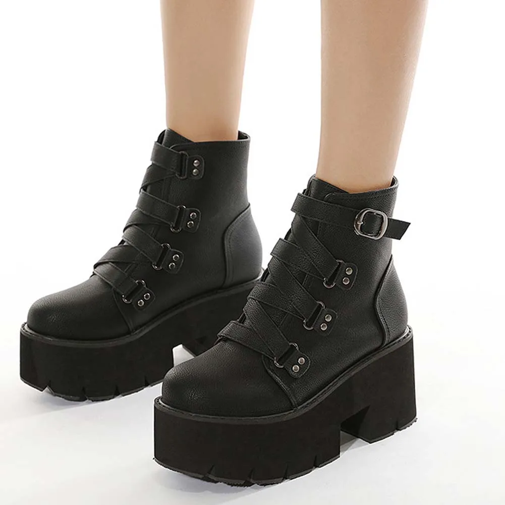 

SaraIris Buckle Strap Design Cool Metal Decoration Boots Women Chunky Fashion Boots Ladies Shoes