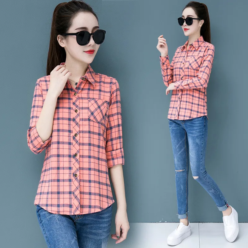 

Women Plaid Shirts Blouse New 2021 Spring Fashion Long Sleeve Slim Office Shirts Tops Blusas Casual Shirt 5XL Plus Size