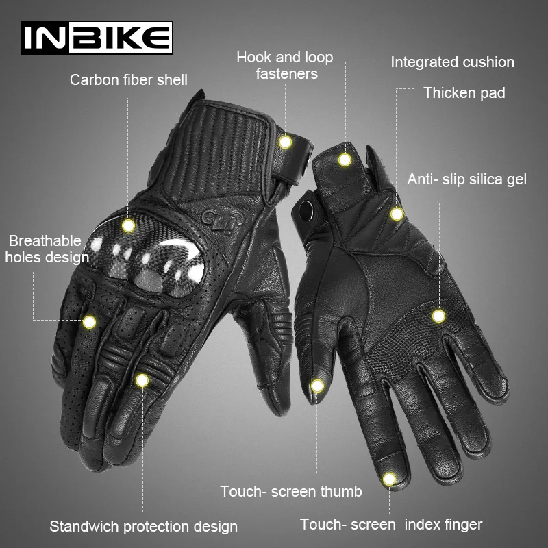 INBIKE Carbon Fiber Motorcycle Gloves Protective Gear Motorbike Full Finger Cycling Breathable Goatskin Men Motor | Автомобили и