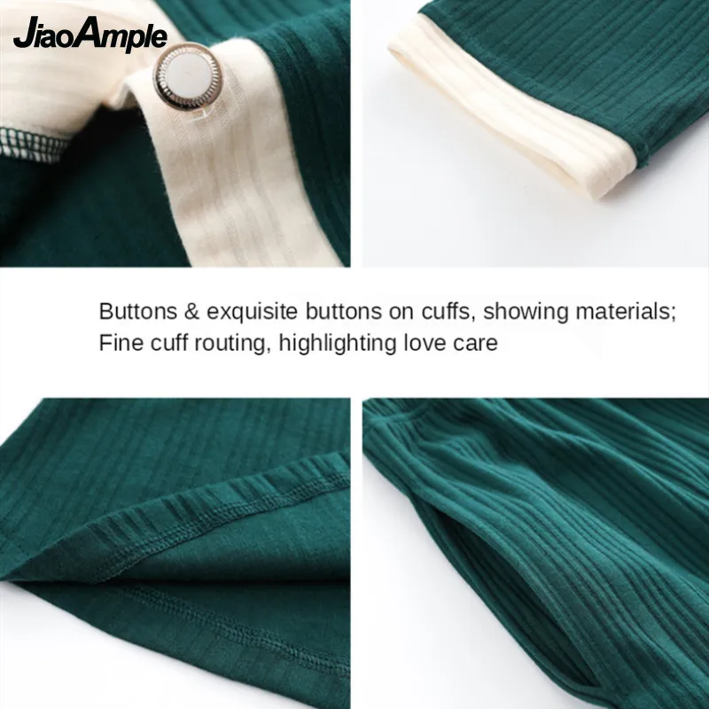 Autumn Winter Cotton Pajamas Women's Solid Long-sleeved Trousers Cardigan Pijamas Two-piece 2022 New V-neck Nightwear Sleepwear