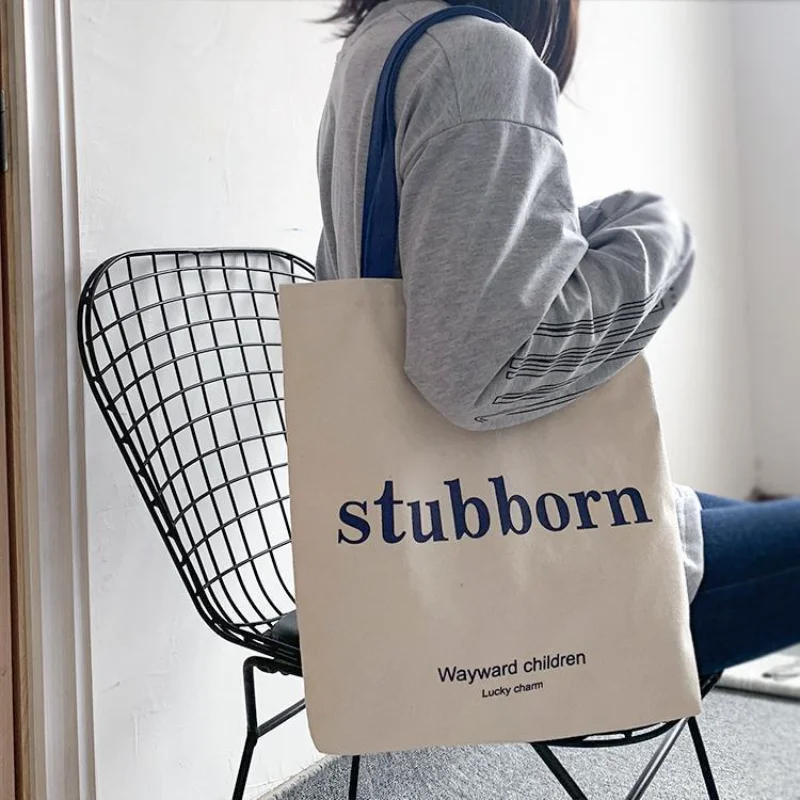 

Women Canvas Shopping Bag Letters Print Female Cotton Cloth Large Shoulder Bag Eco Handbag Tote Reusable Grocery Shopper Bags