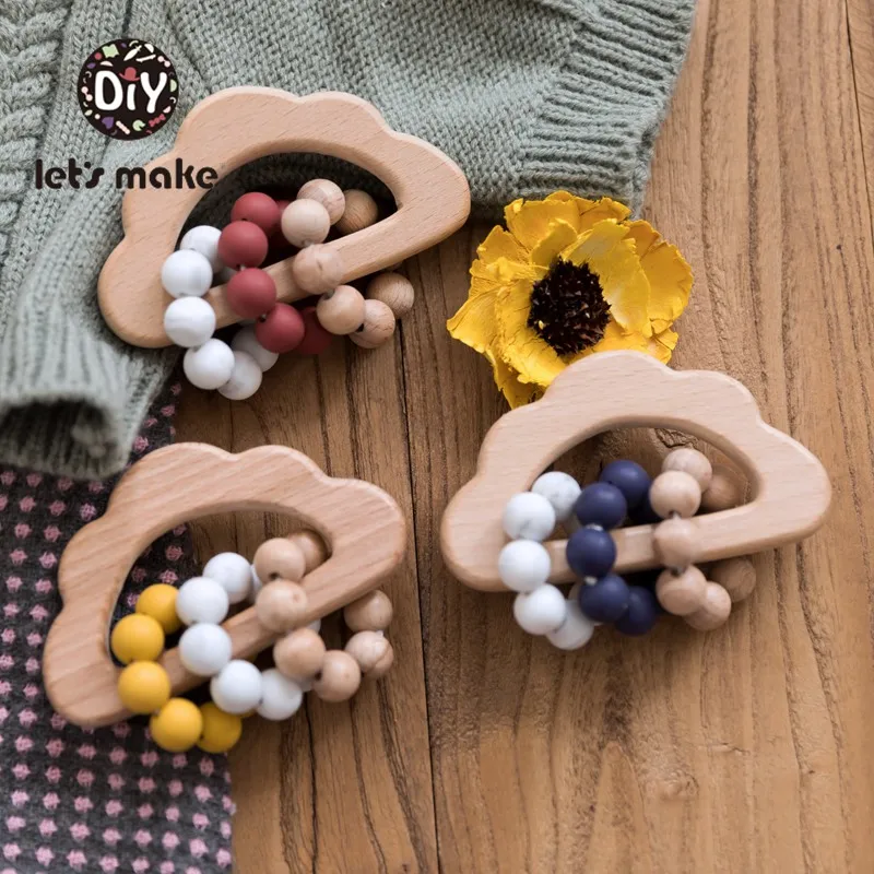 

Let's Make 1pc Baby Rattles Food Grade Silicone Beads Cloud Horse Baby Bed Hanging Rattles Toys Make Noise Beech Wooden Bed Bell