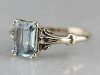 classic square sea blue topaz girl ring with antique silver plating