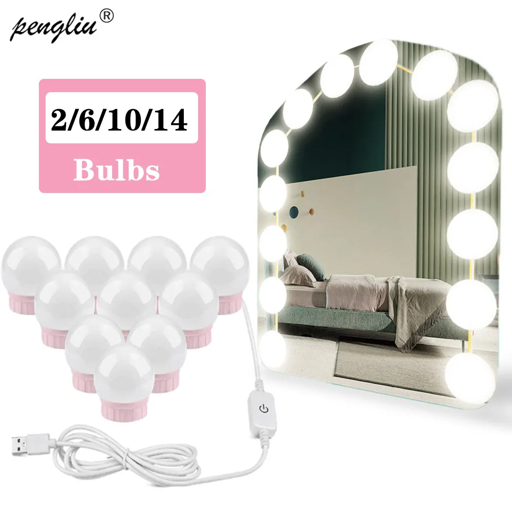 

LED Makeup Mirror Light Bulb Hollywood Lamps 2/6/10/14 Bulbs 12V Stepless Dimmable Touch Control DIY Lighting For Dressing Table