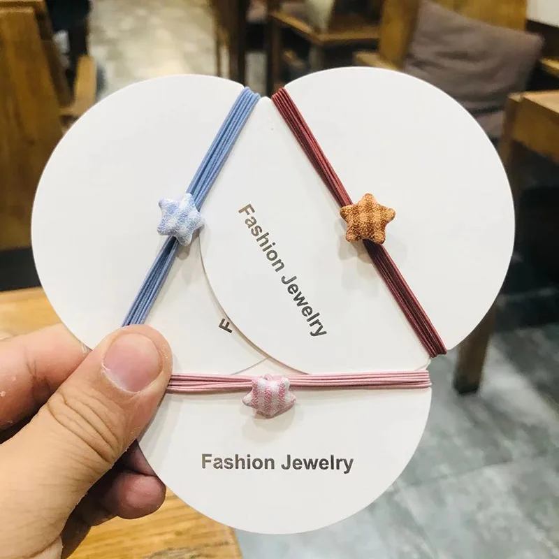 

Fashion Hot Selling High Quality Elastic Rubber Hair Band Plaid Fabric 5 Star Hair Rope Students Girls Hair Rings Hair Accessory