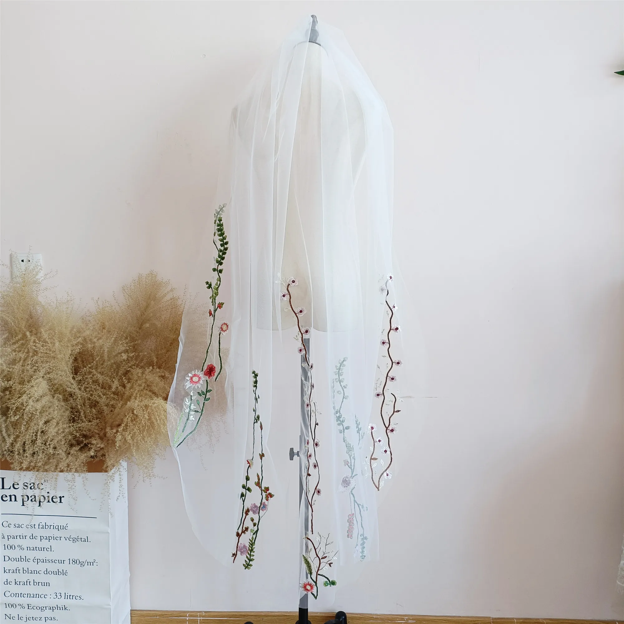 Floral Lace Embroidery Wedding Veils 80cm/150cm/200cm Vintage Bohemian Elegant Bridal Veil Tulle Hair Bride Accoriess 05261402 | Свадьбы и