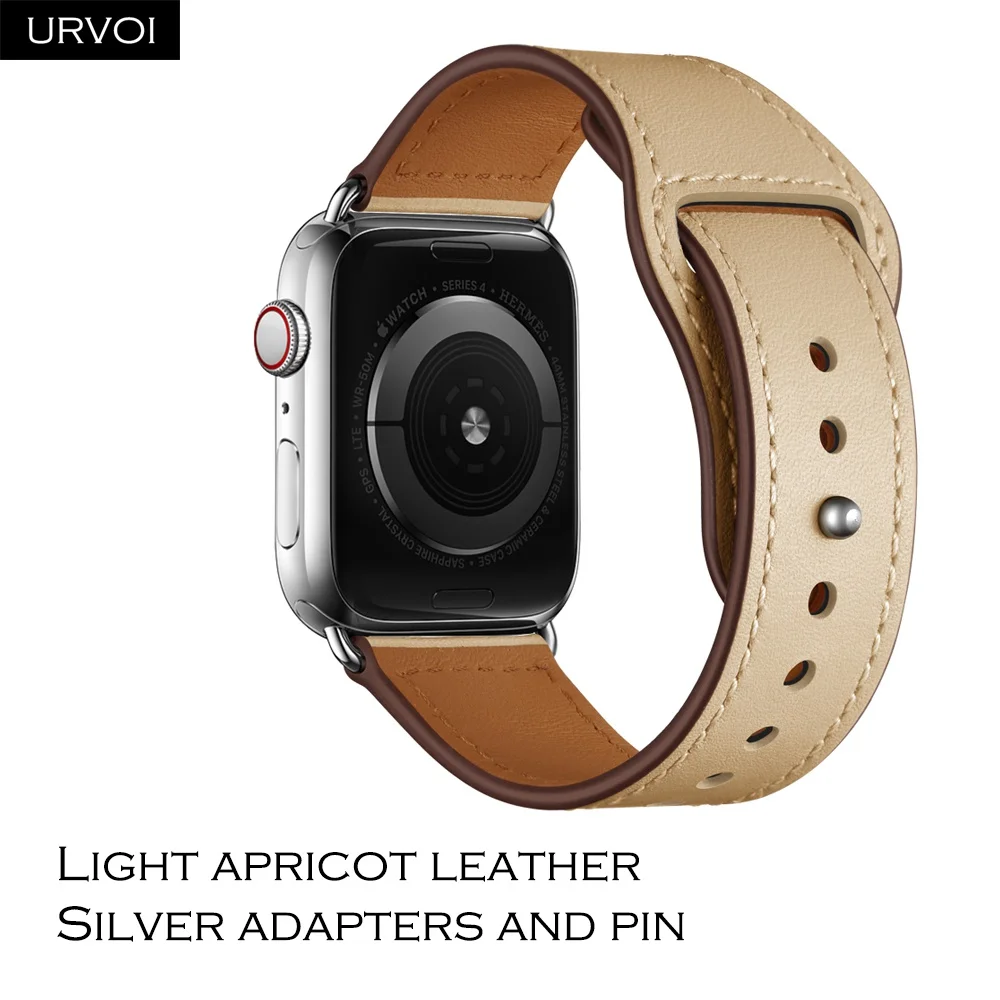 Light apricot S URVOI ремешок для apple watch серии 5/4 3/2/1 спортивный ремешок натуральная Swift кожаный ремешок для наручных часов iWatch, пальцем и tuck ручной работы - Цвет ремешка: Light apricot S
