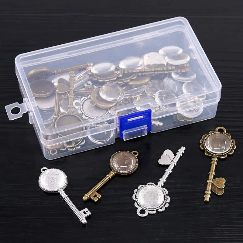

48 Pcs Vintage Pendant Tray Key Styling with Bright Glass Dome DIY Wedding Party Gift Jewelry Necklace Pendants Decoration
