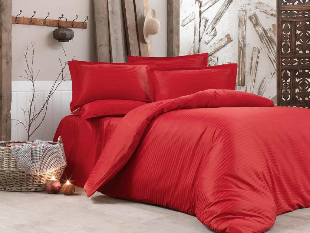 

Land Of dowry Stripe Double Cotton Satin Duvet Cover Set Red