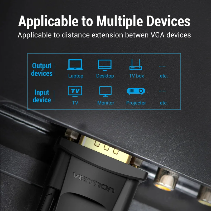 Кабель-удлинитель Vention VGA штекер-гнездо удлинитель на 3 + 6 1080P для монитора ТВ