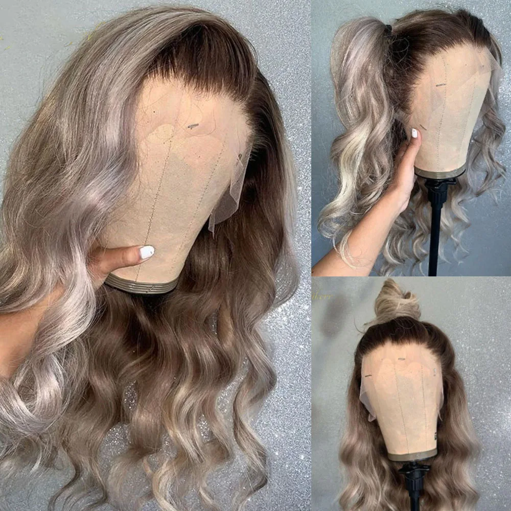 

Grey Ombre Ash Blonde Remy Body Wave 13x4 Lace Front Human Hair Wig For Black Women With Babyhair Preplucked Brazilian Glueless